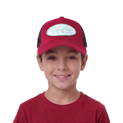 Kids Velvet Trucker Hat - Wine/Lime
