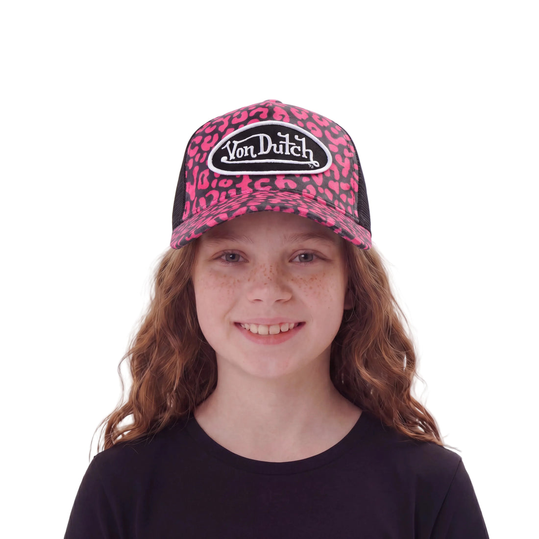 Kids Velvet Trucker Hat - Hot Pink Cheetah — image 2