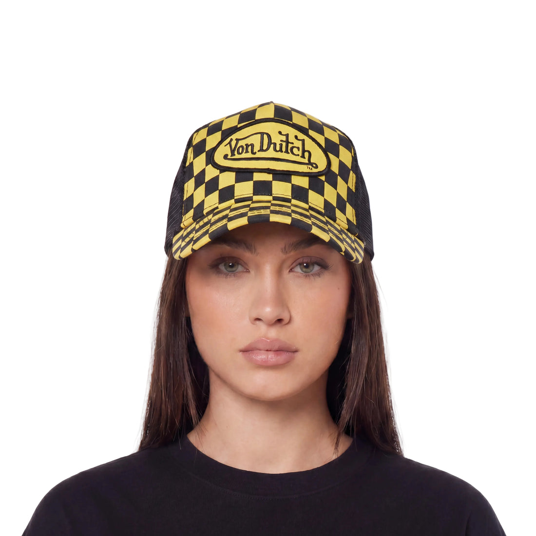 Von Dutch Black/Yellow Checker Trucker Hat