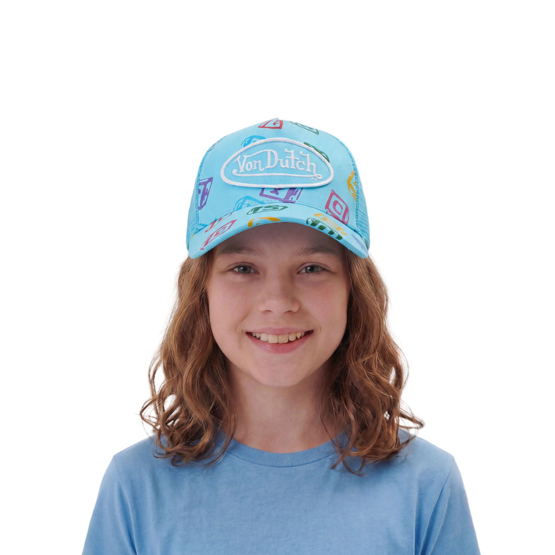 Kids Classic Trucker Hat - Blue All Over Blocks — image 2