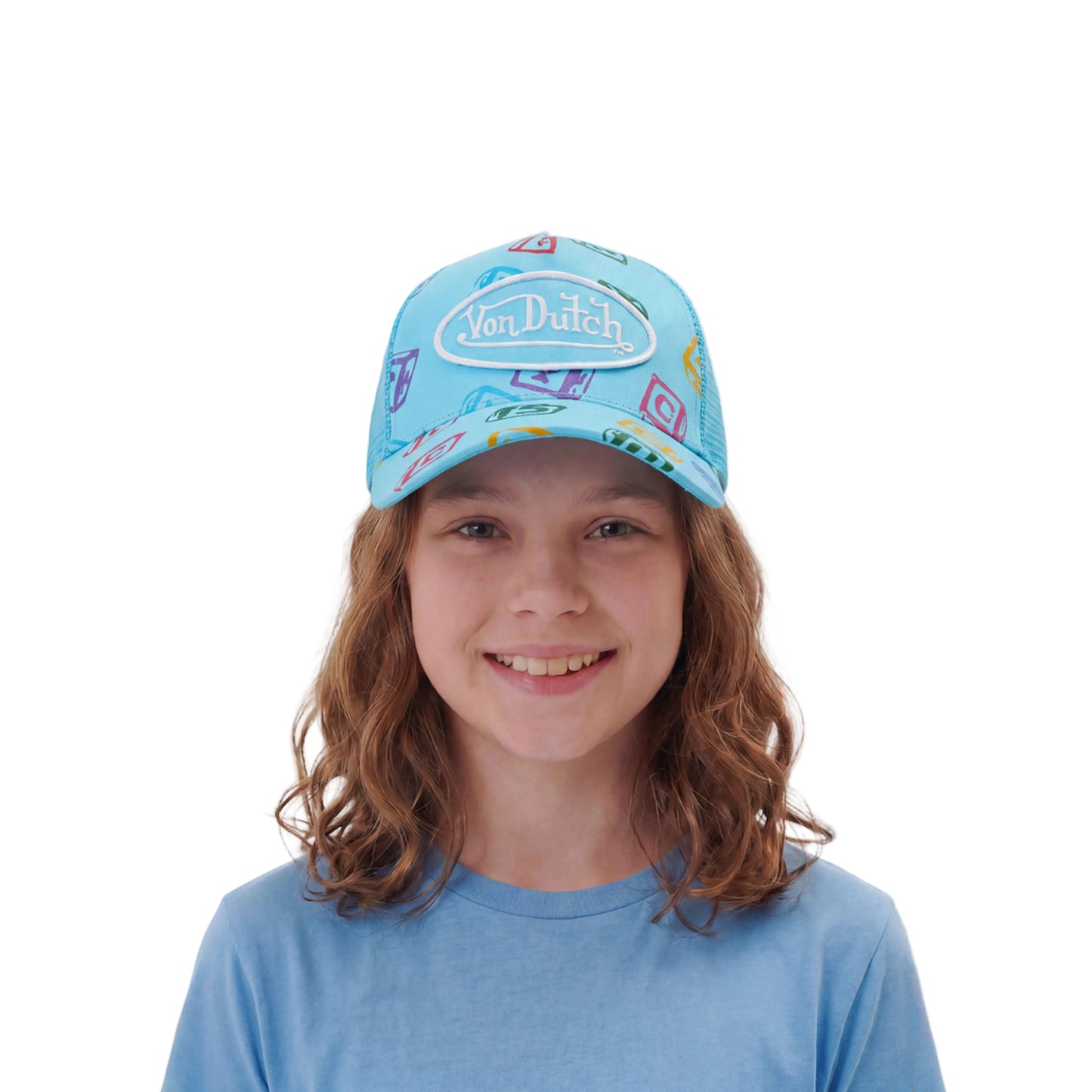 Kids Classic Trucker Hat - Blue All Over Blocks
