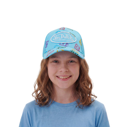 Kids Classic Trucker Hat - Blue All Over Blocks