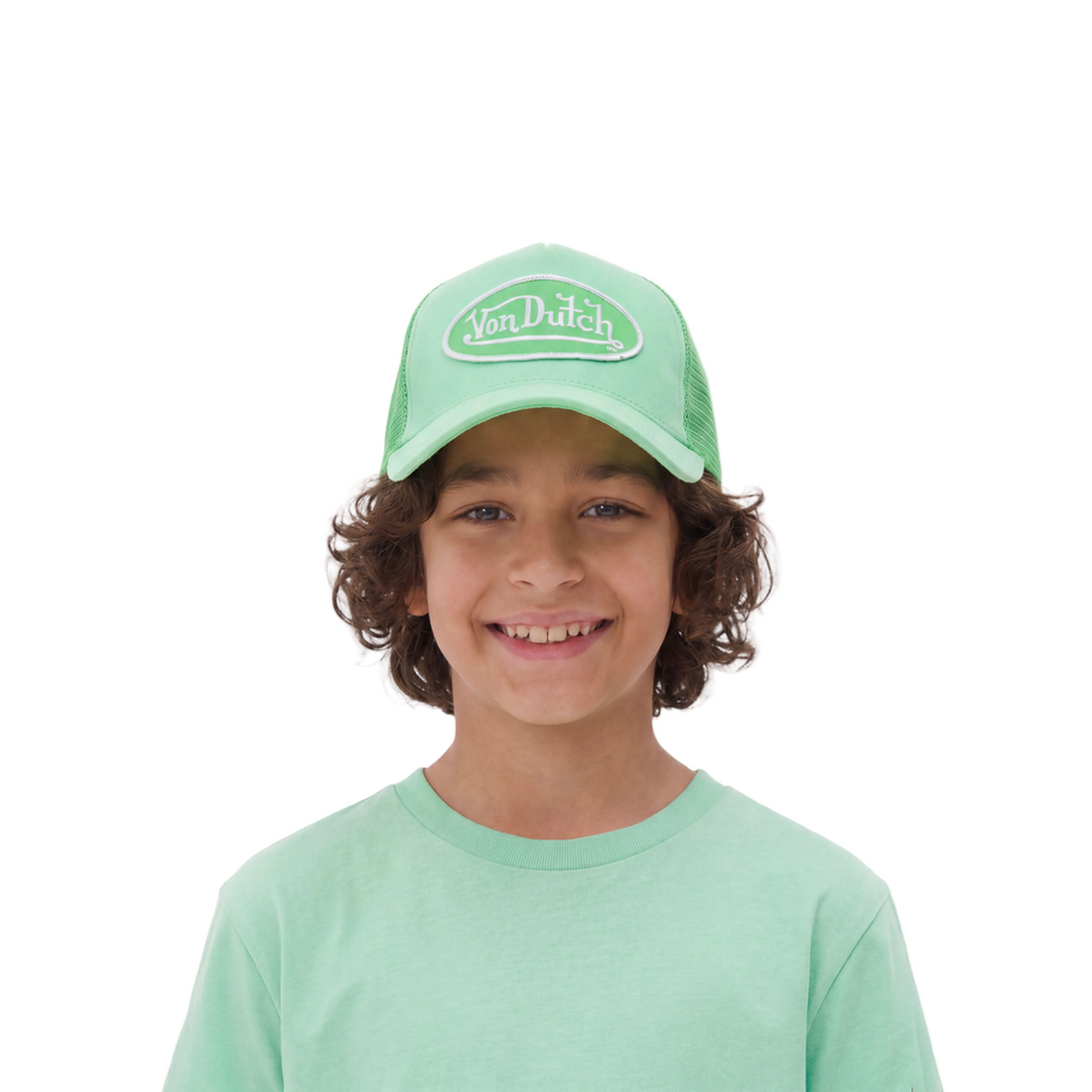 Kids Velvet Trucker Hat -  Lime Green — image 2