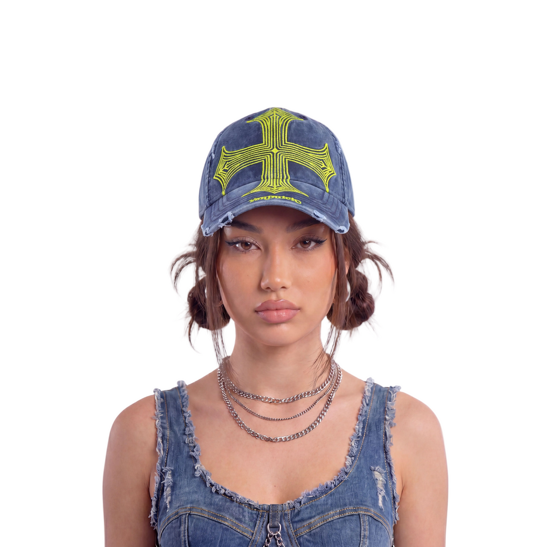 Denim Lowrider Strapback Hat- Blue & Yellow — image 2