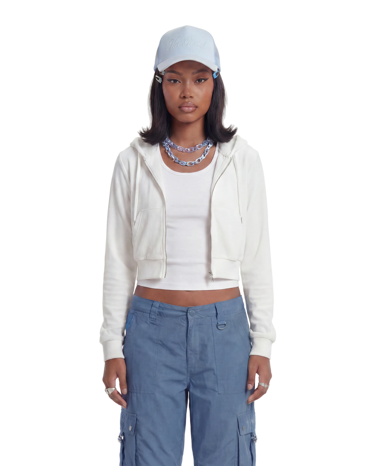 Baby Blue Velour Rhinestone Trucker Hat