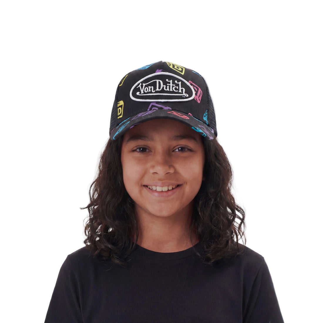 Kids Classic Trucker Hat - Black All Over Blocks — image 2