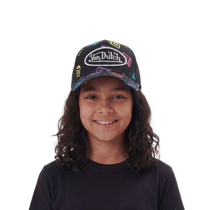 Kids Classic Trucker Hat - Black All Over Blocks