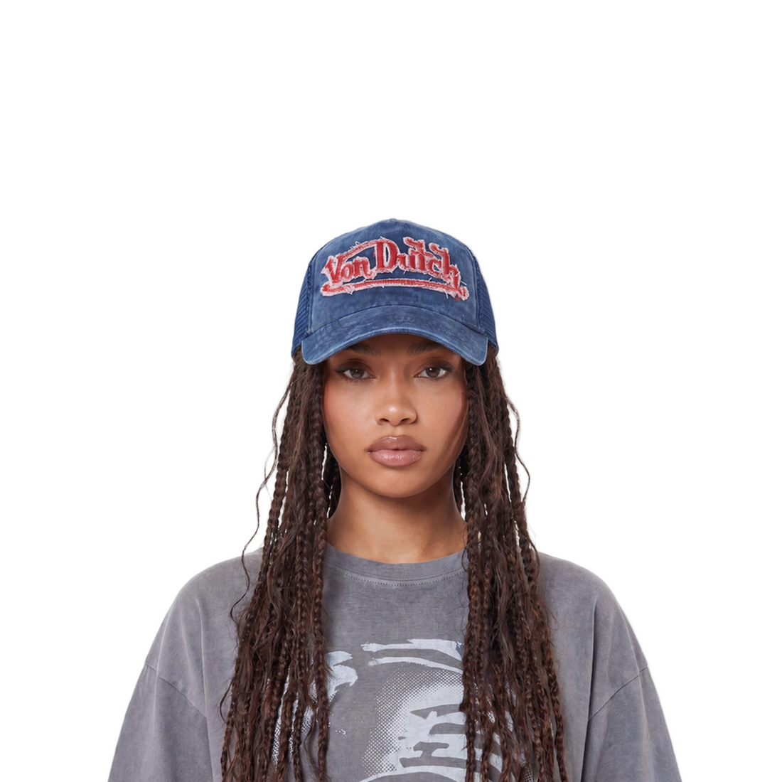 Distressed Denim Navy Trucker Hat