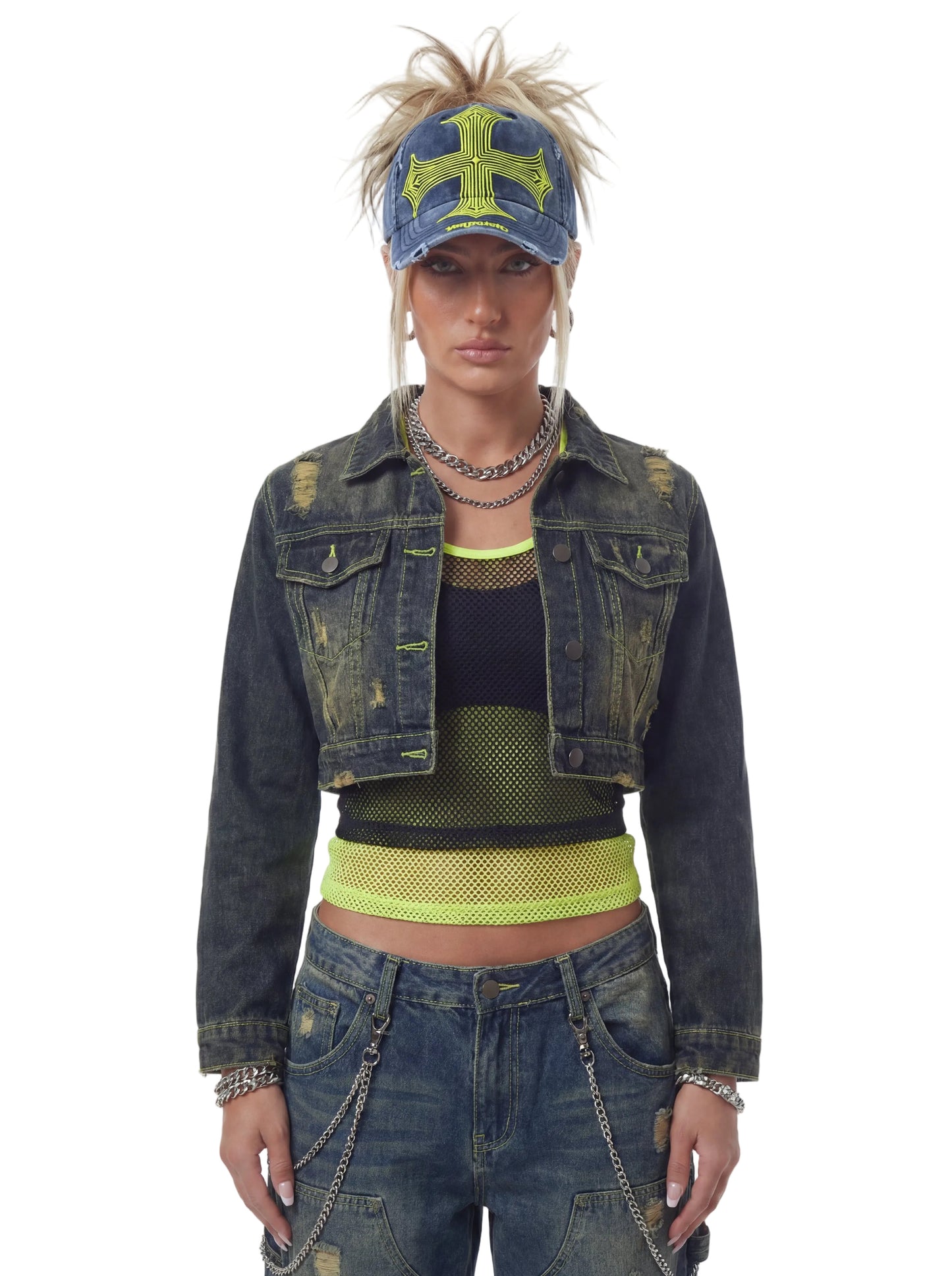 Denim Lowrider Strapback Hat- Blue & Yellow
