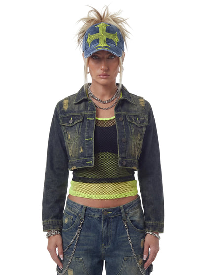 Denim Lowrider Strapback Hat- Blue & Yellow
