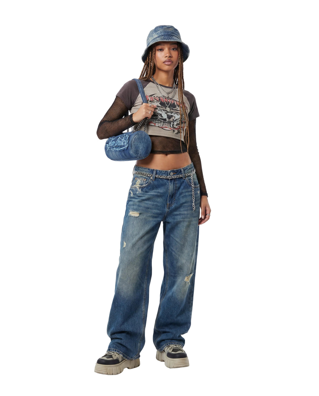 Barrel Bag - Long Barrel Blue Denim Rhinestone — image 2