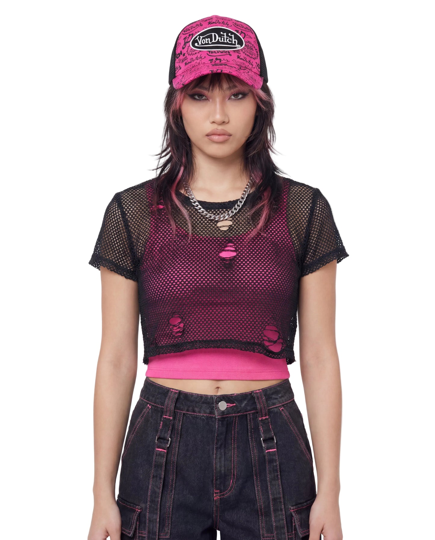 Logo Stamp Trucker Hat - Pink and Black