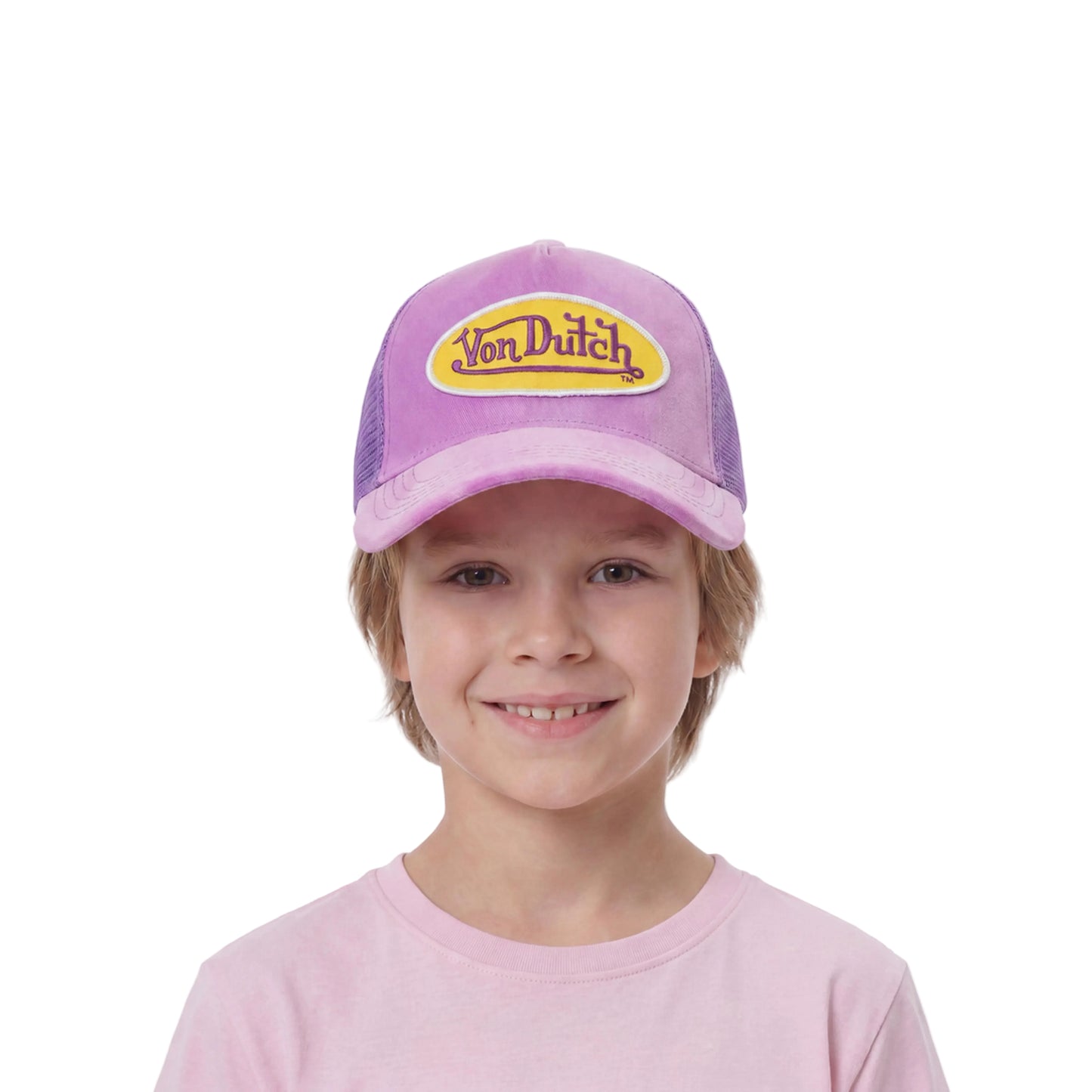 Kids Purple & Yellow Velvet Trucker Hat