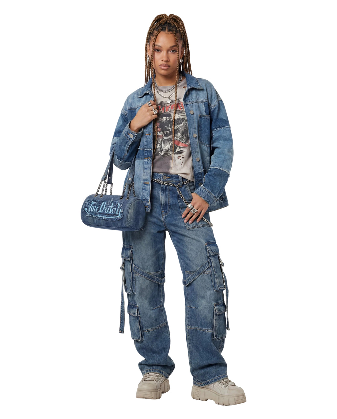 Barrel Bag - Long Barrel Blue Distressed Denim — image 2