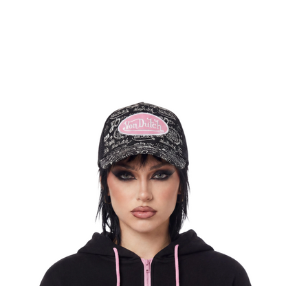 Logo Stamp Trucker Hat - Black and Pink
