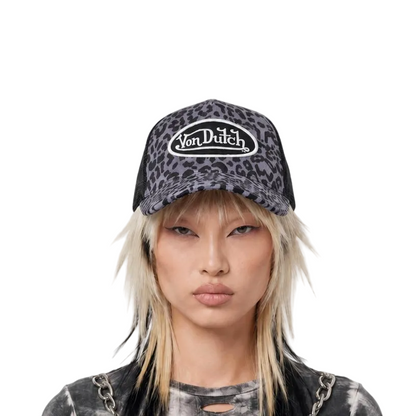 Grey Cheetah Velvet Trucker Hat