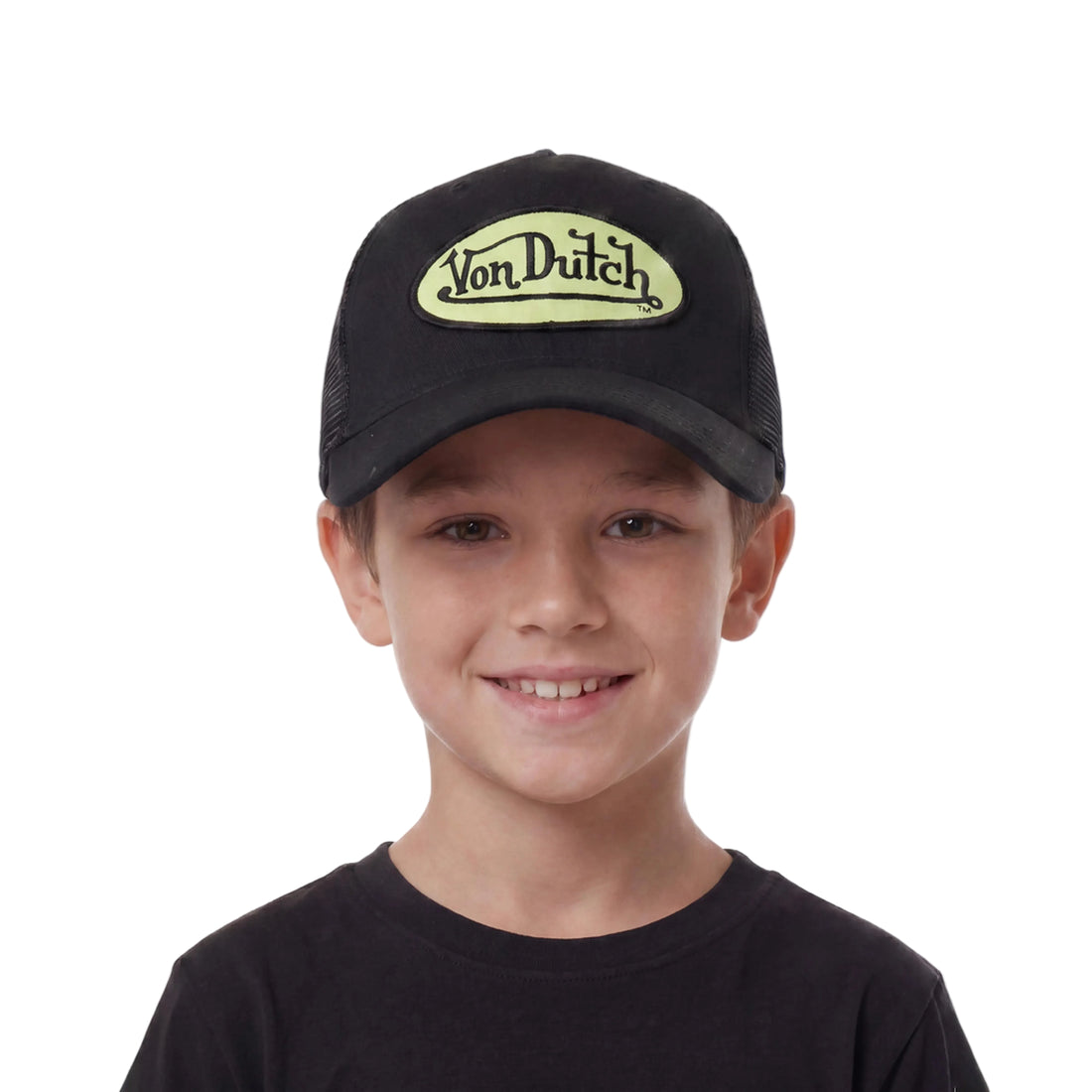 Kids Velvet Trucker Hat - Black & Yellow — image 2
