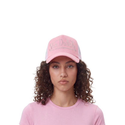 Rhinestone Trucker Hat - Pink with White Rhinestones