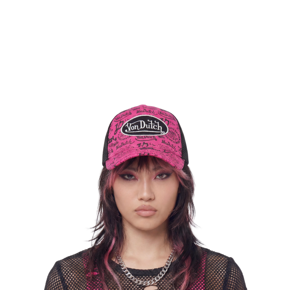 Logo Stamp Trucker Hat - Pink and Black