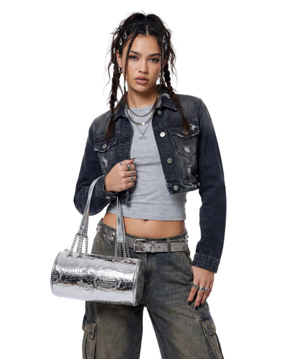 Barrel Bag - All Over Print Silver Metallic