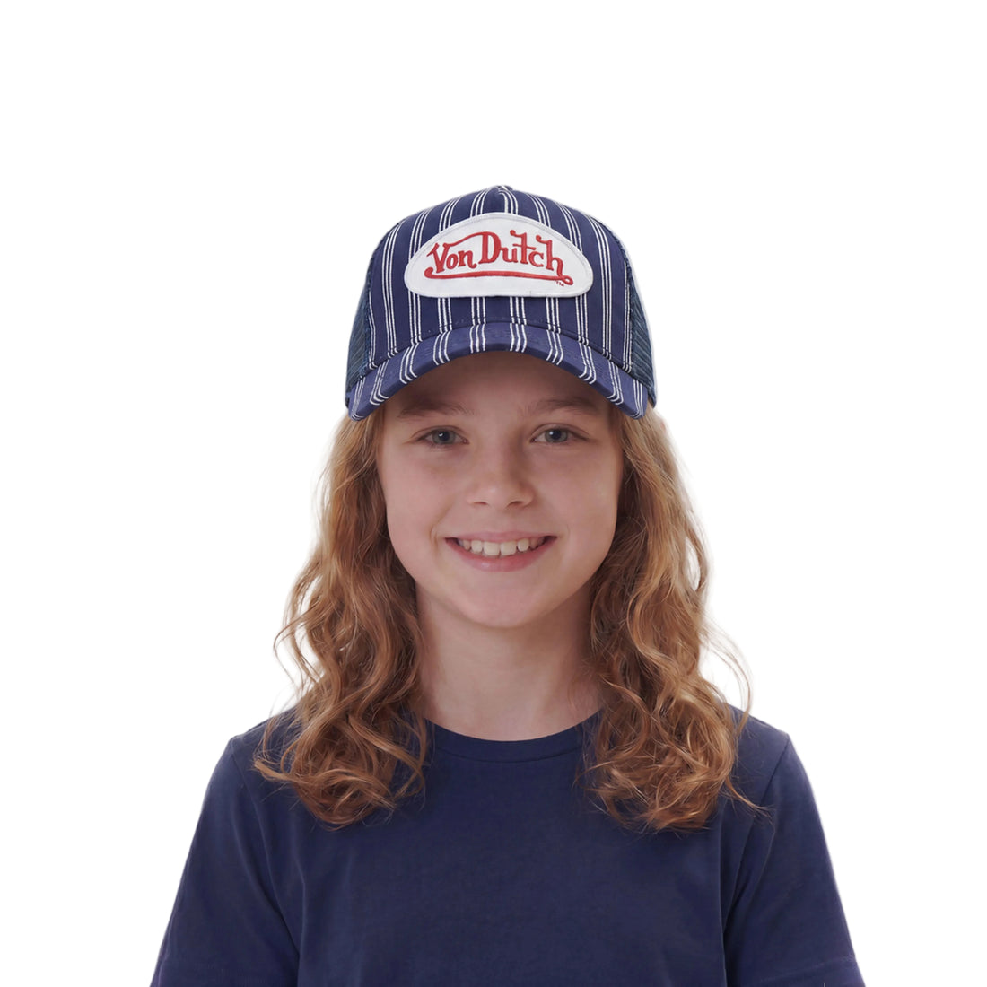 Kids Classic Trucker Hat - Navy White Stripe — image 2