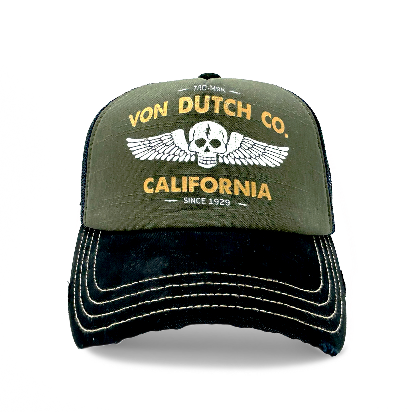 Green Von Dutch Co. CREW Distressed Trucker Hat