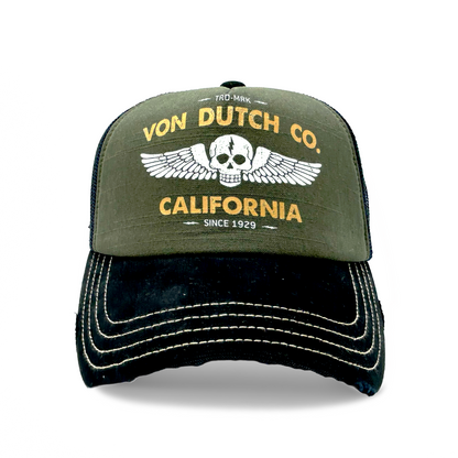 Green Von Dutch Co. CREW Distressed Trucker Hat