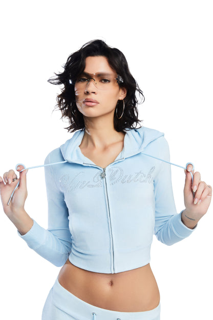 Velour Zip Up - Light Blue