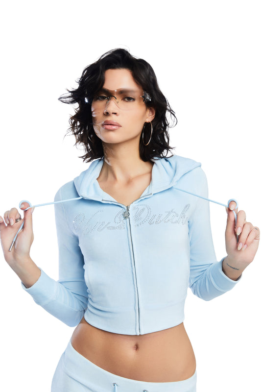 Velour Zip Up - Light Blue