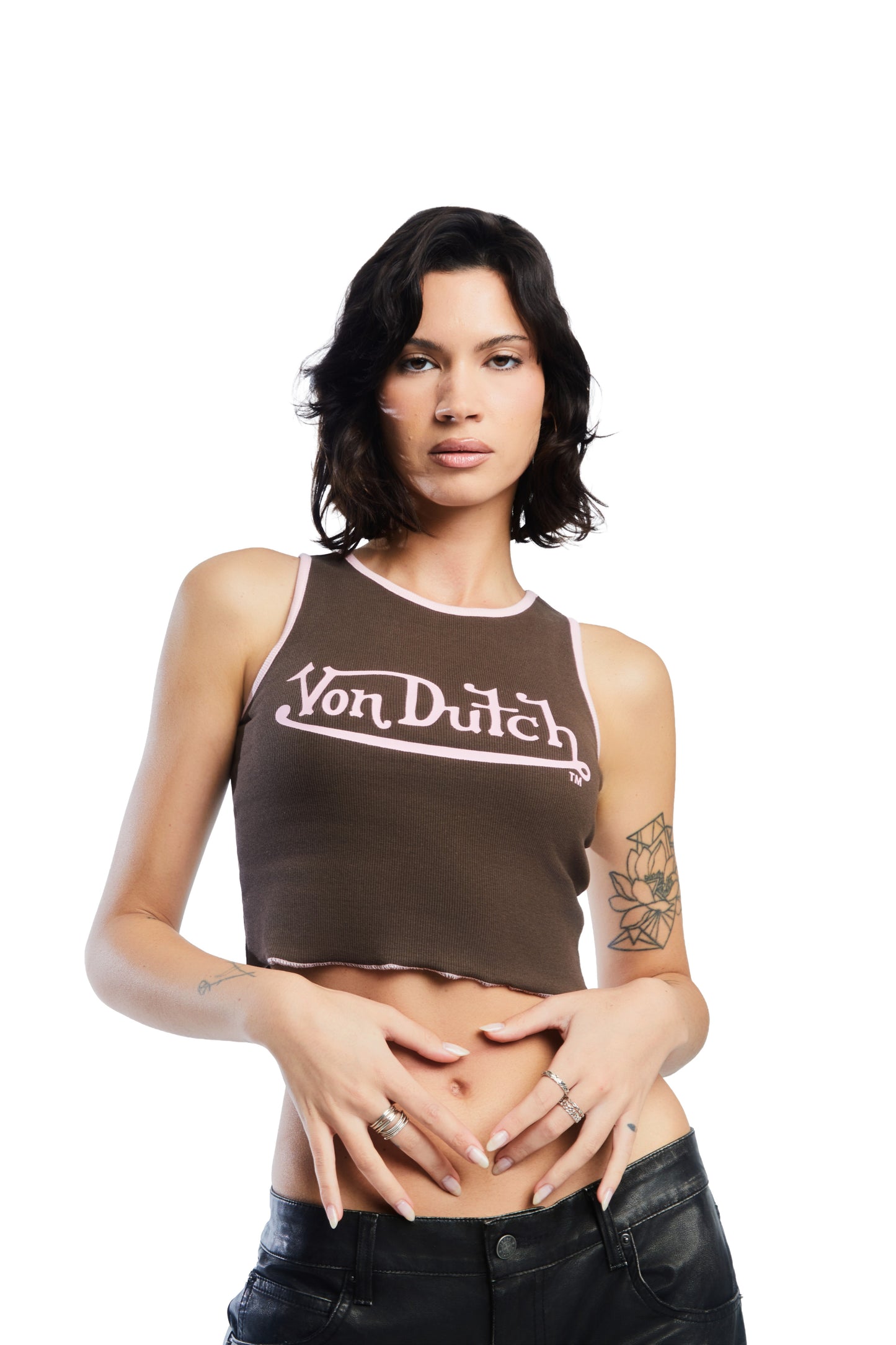 Women's Ribbed Crop Tanks - Brown and Pink