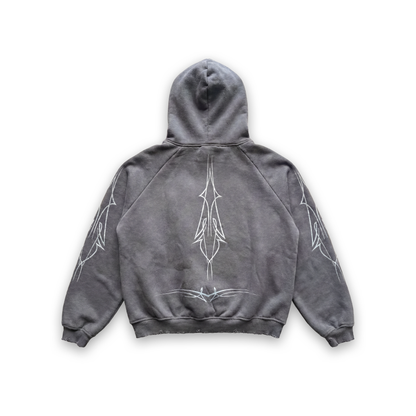 GRAY DISTRESSED HOODIE - VD x HARDFEST