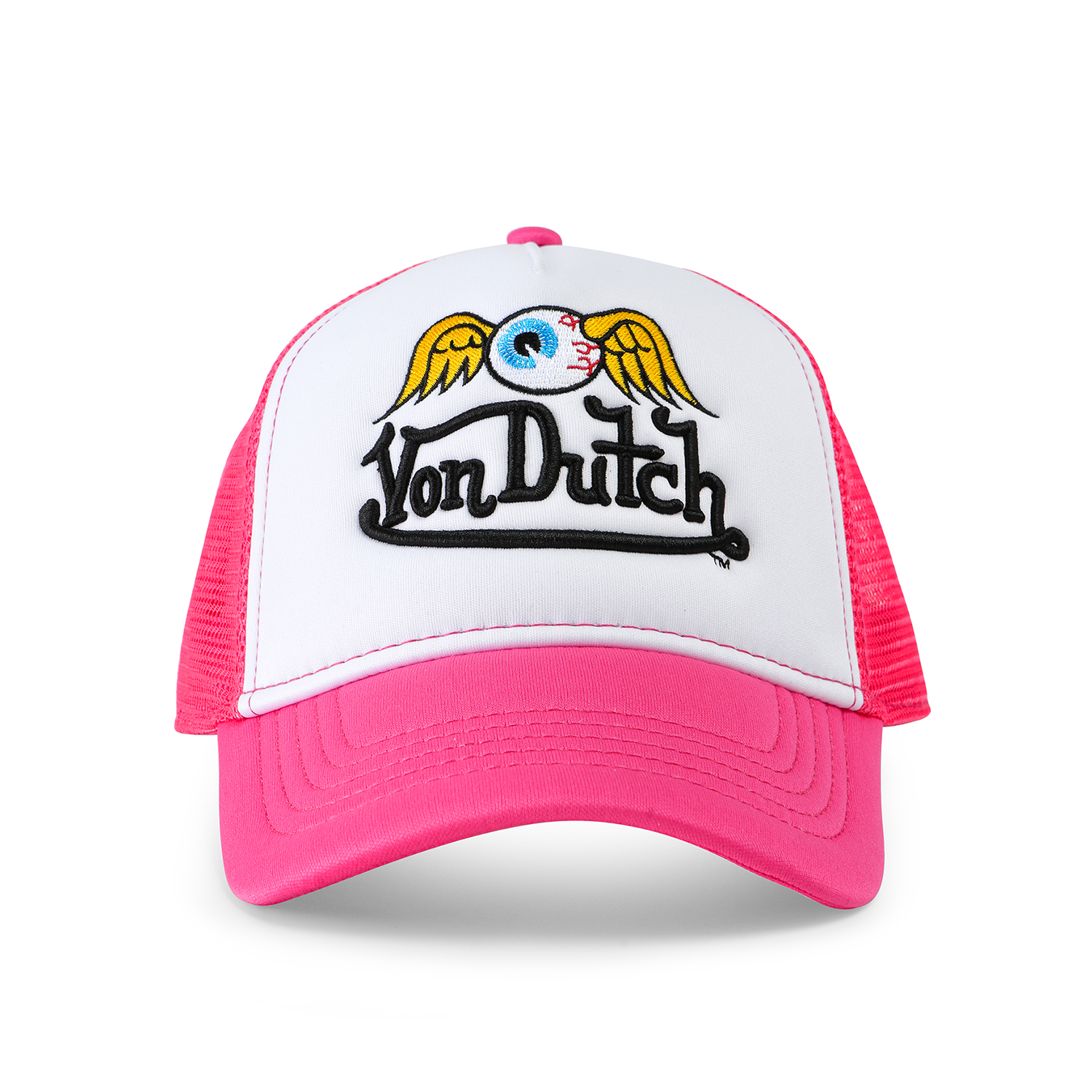 Von Dutch Hot Pink Flying Eyeball Wordmark Trucker Hat