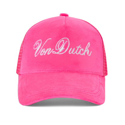 Hot Pink Velour Rhinestone Trucker Hat