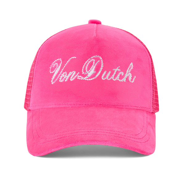 Hot Pink Velour Rhinestone Trucker Hat | Von Dutch