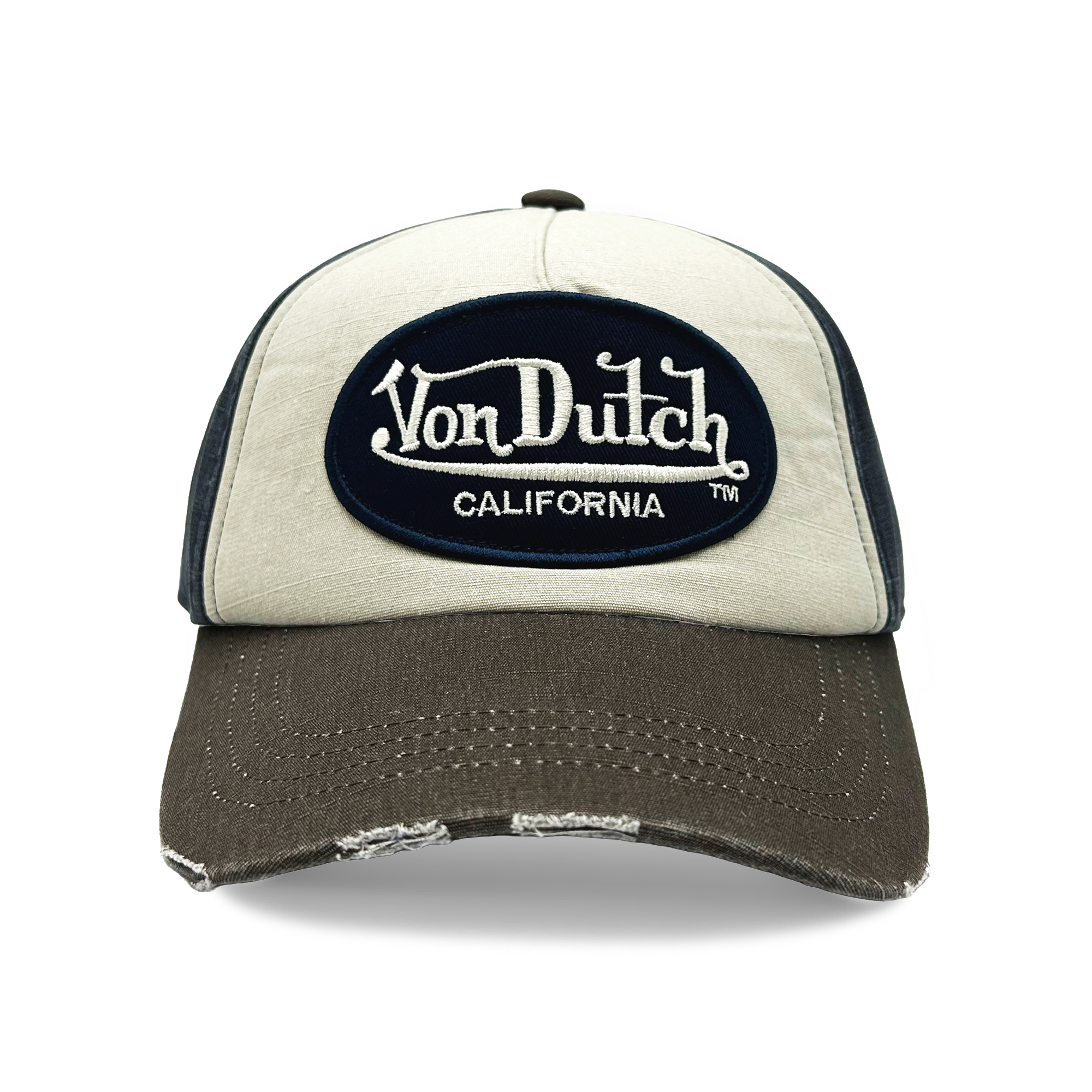 Von Dutch JACKMWB Grey & Navy Distressed Strapback Hat