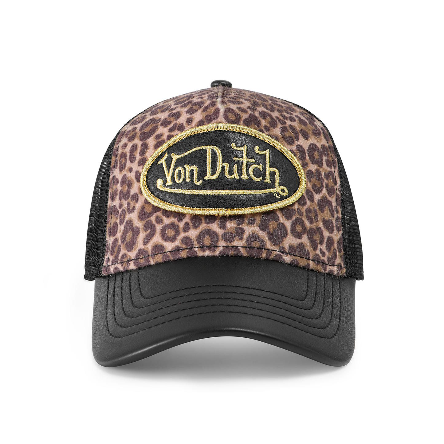 Vegan Leather Trucker Hat - Black Leopard