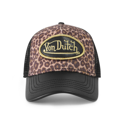 Vegan Leather Trucker Hat - Black Leopard