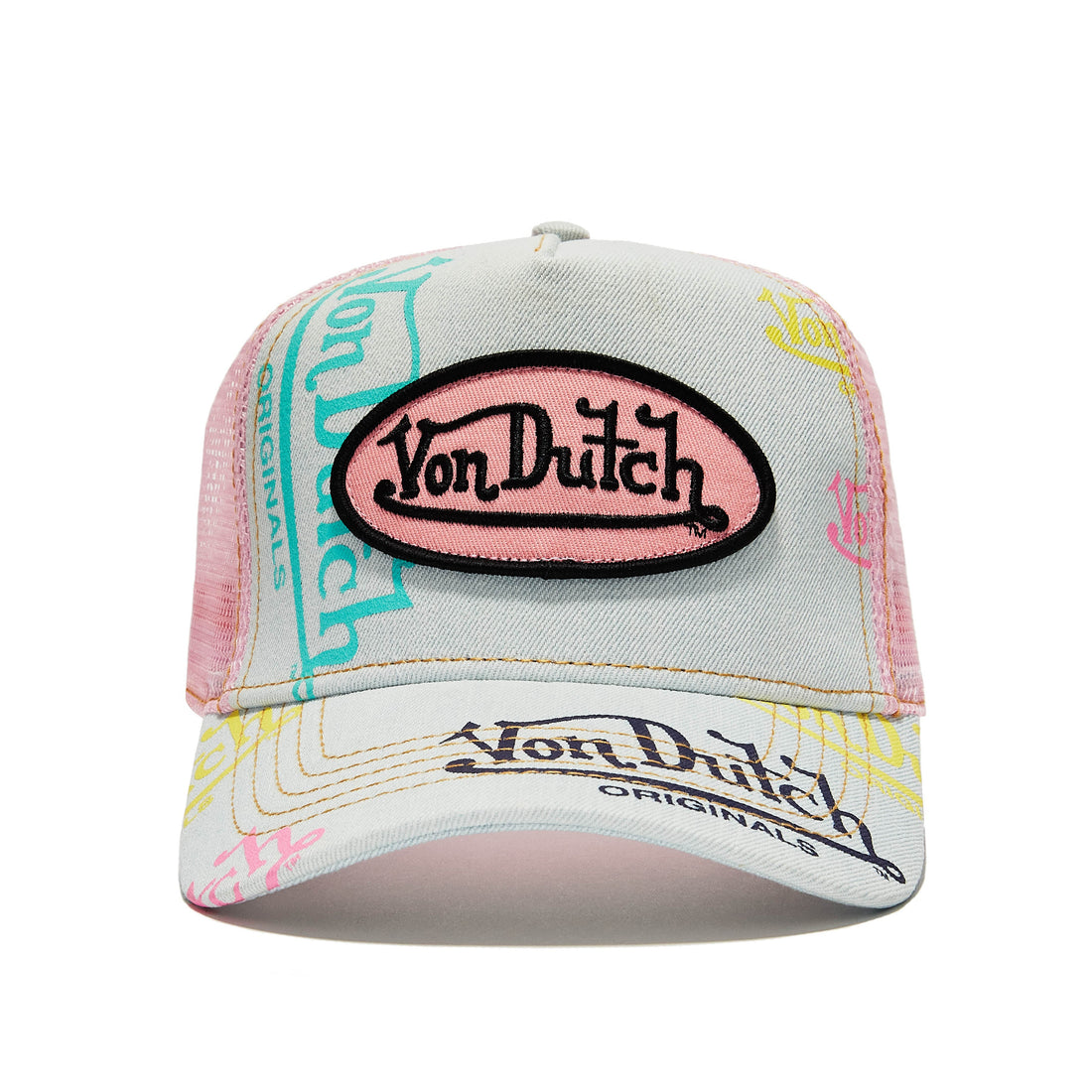 Light Denim Pink Logo Trucker Hat