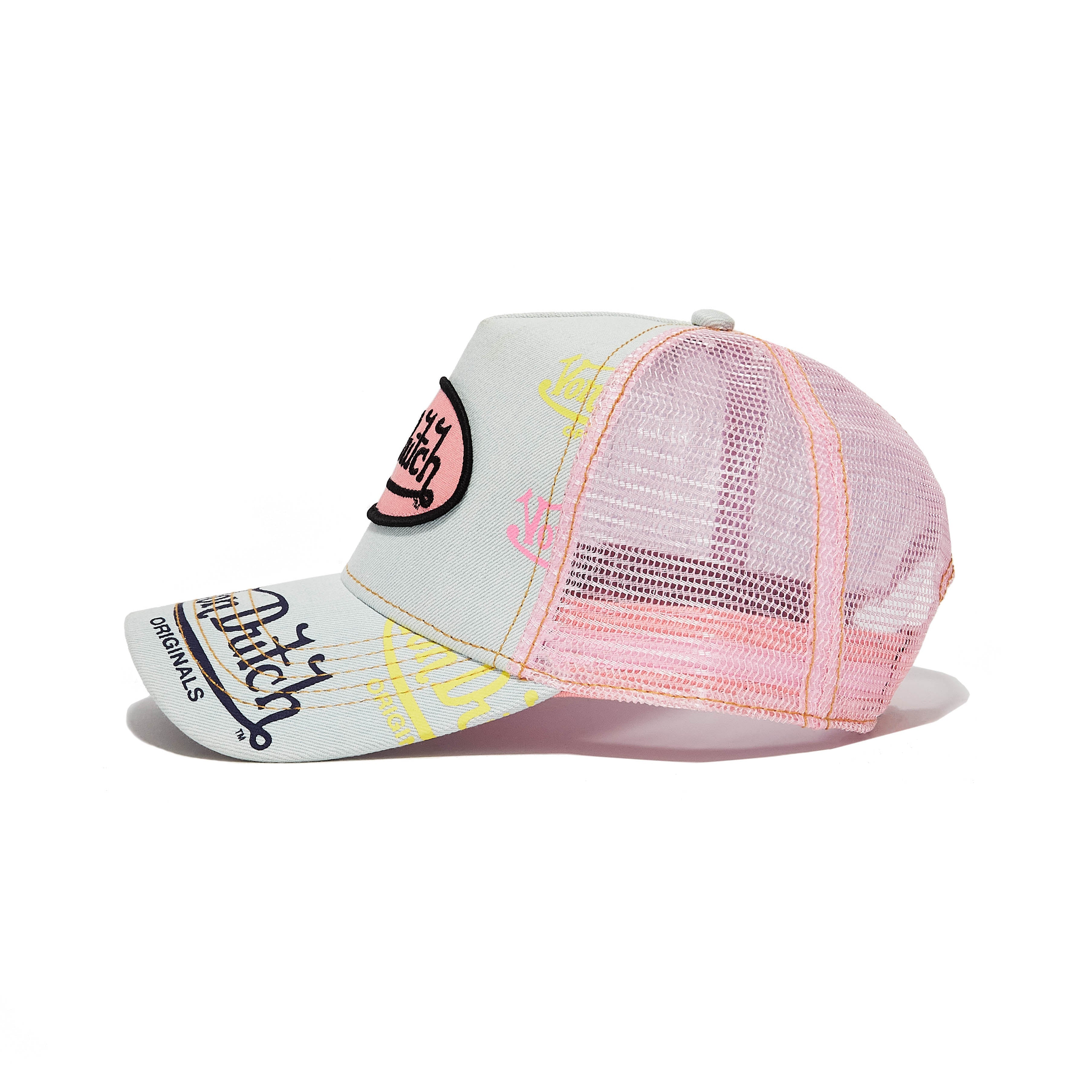 Von Dutch Light Denim Pink Logo Trucker Hat - Main Image