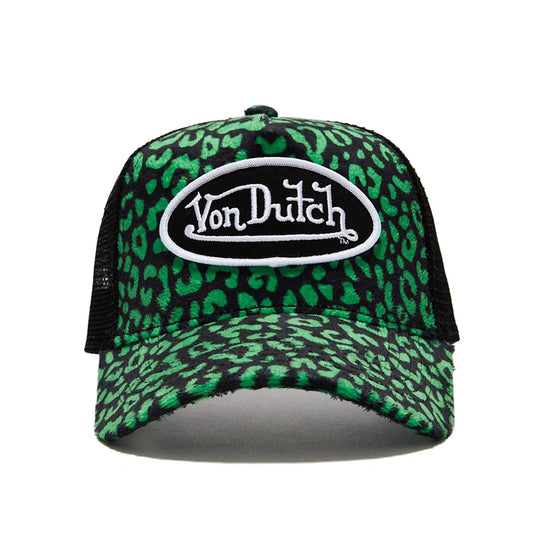 Lime Cheetah Velvet Trucker Hat