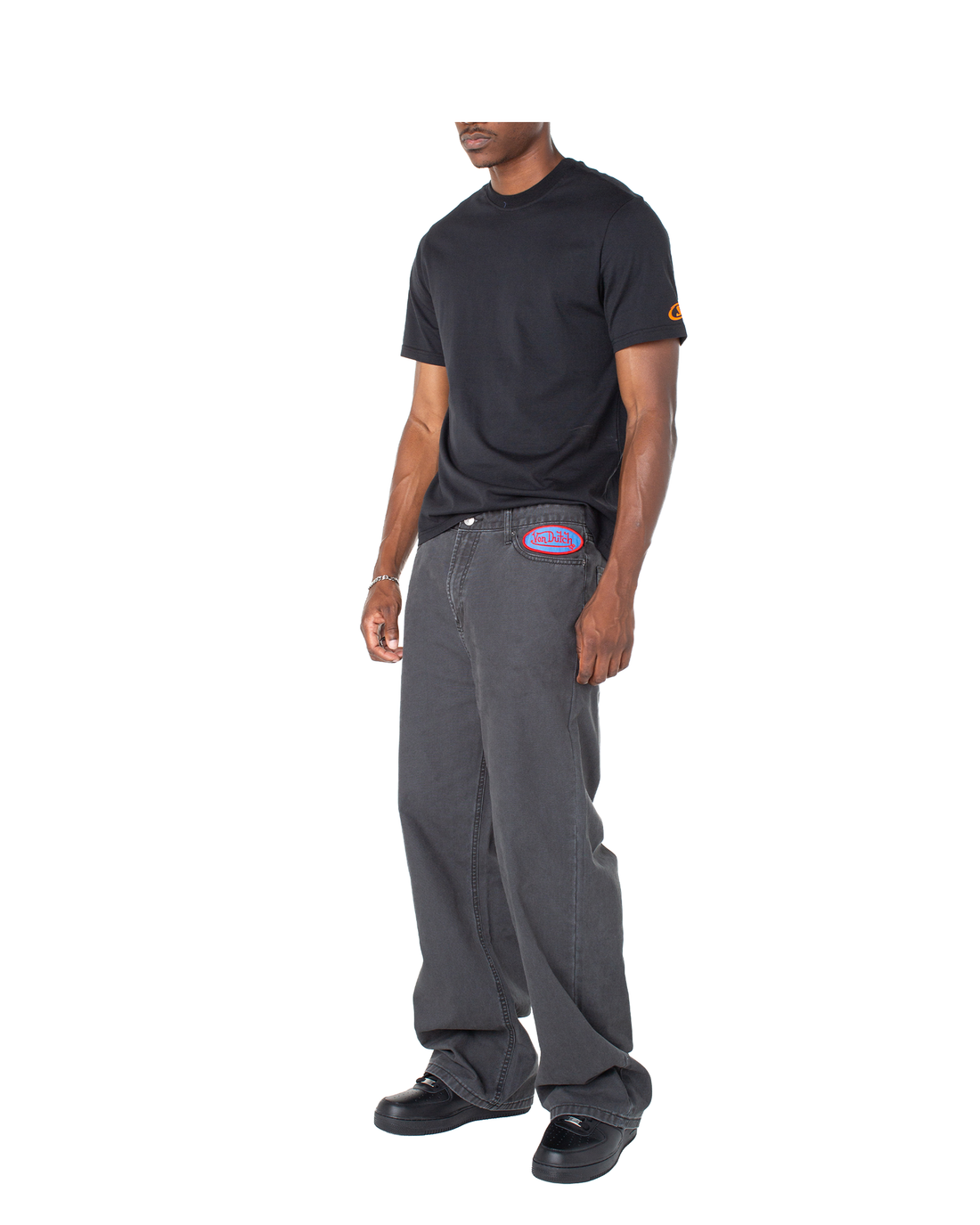 Men's Baggy Contrast Graphic Patch Straight Reaper Pant - Black