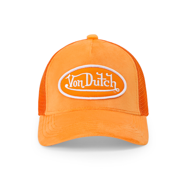 Kids Velvet Trucker Hat - Neon Orange