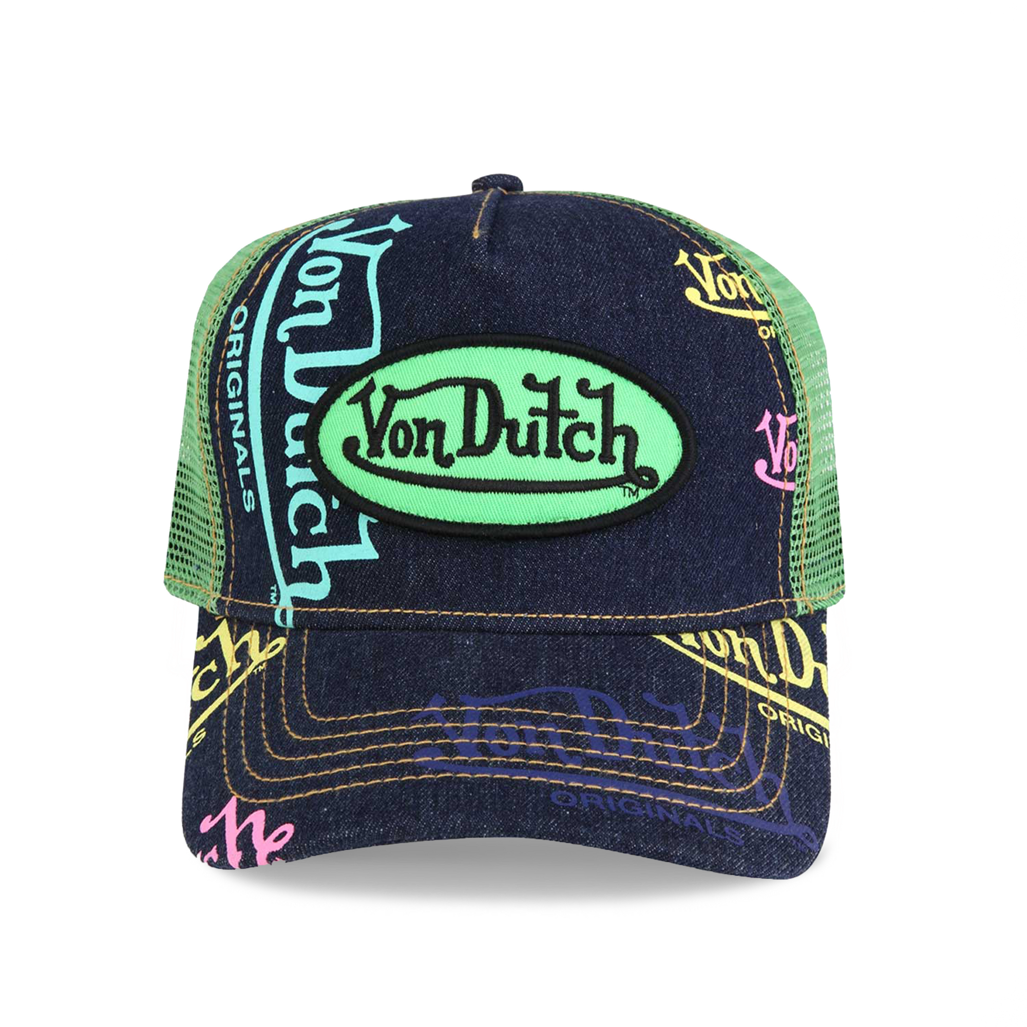 Von Dutch Navy Denim Apple Logo Trucker Hat