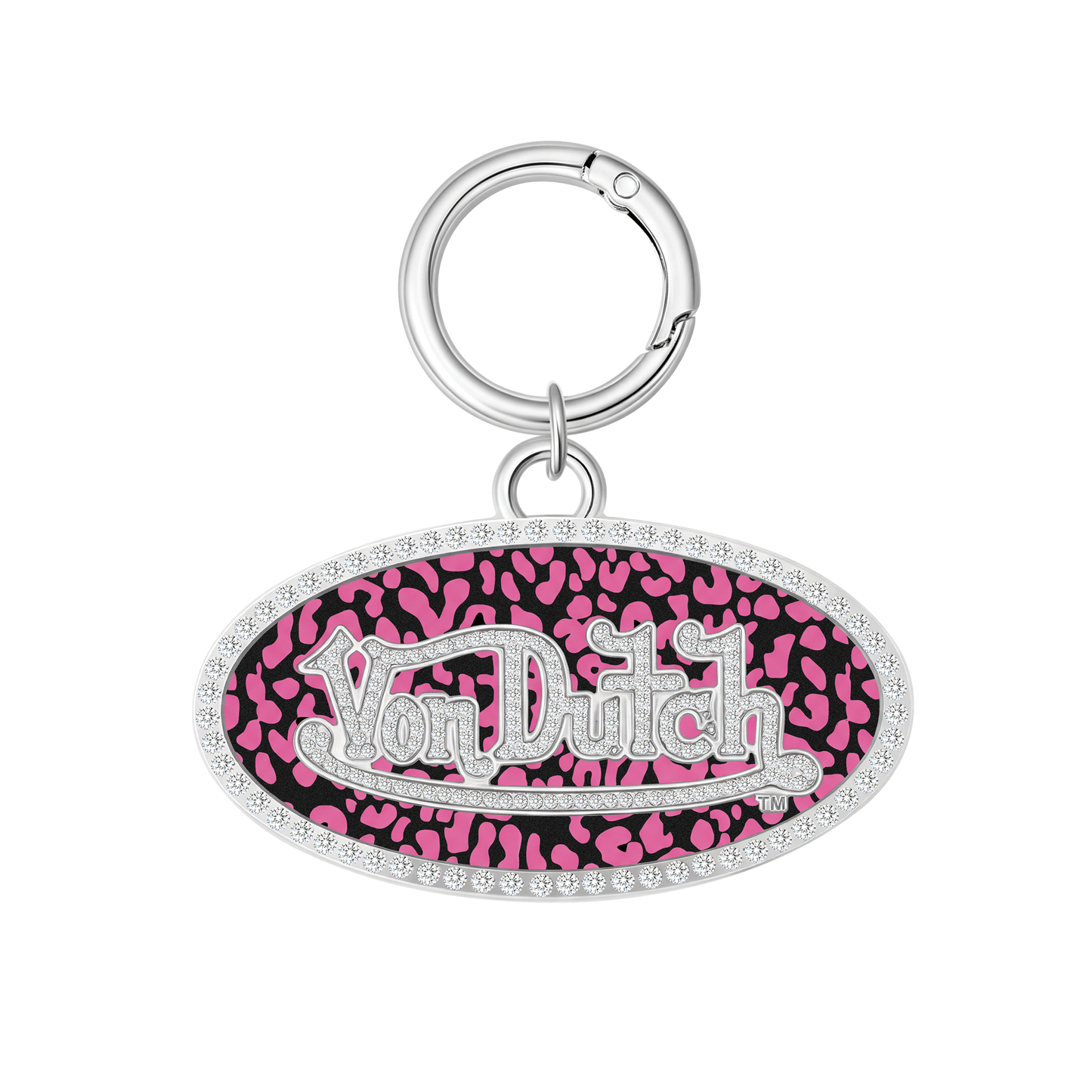 OVAL CHARM KEYCHAIN - PINK CHEETAH