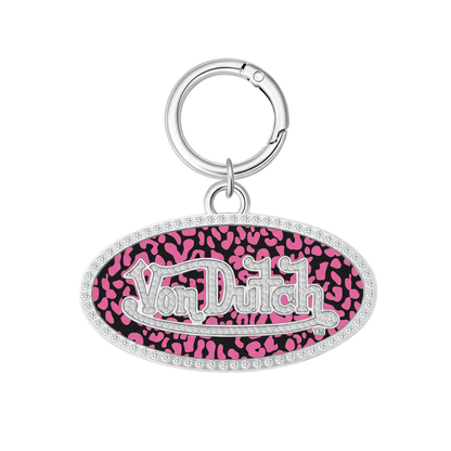 OVAL CHARM KEYCHAIN - PINK CHEETAH