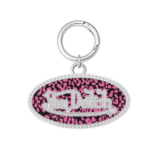OVAL CHARM KEYCHAIN - PINK CHEETAH