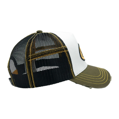 Von Dutch Olive & Yellow Classic Distressed Trucker Hat