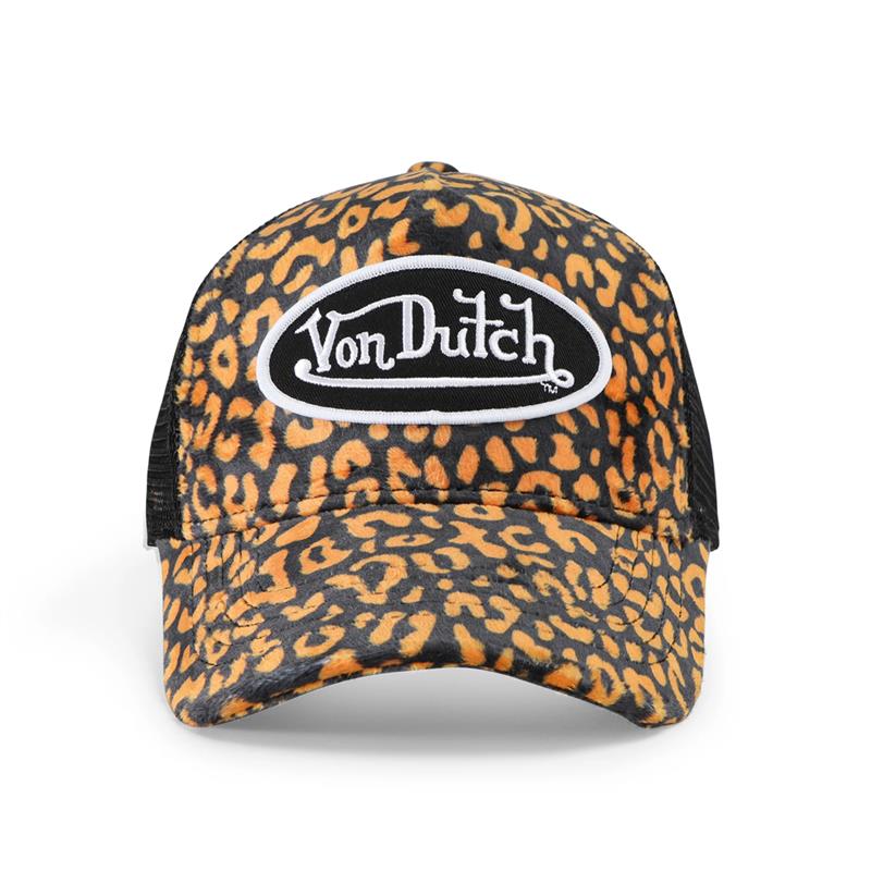 Von Dutch Orange Cheetah Velvet Trucker Hat