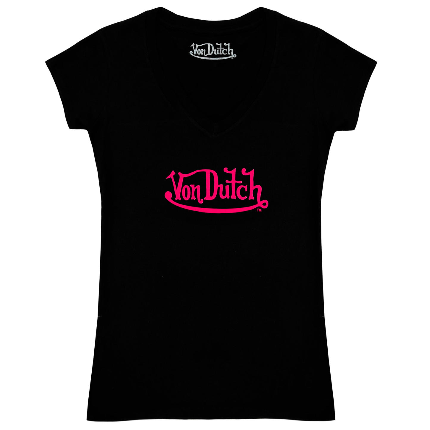 Von Dutch Glitter V-Neck - Black and Pink