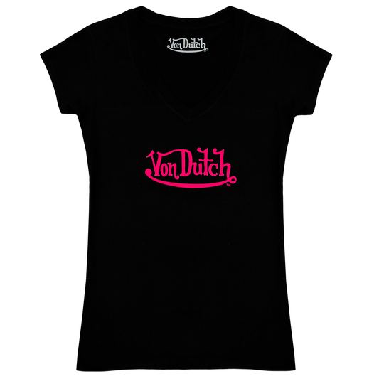 Von Dutch Glitter V-Neck - Black and Pink